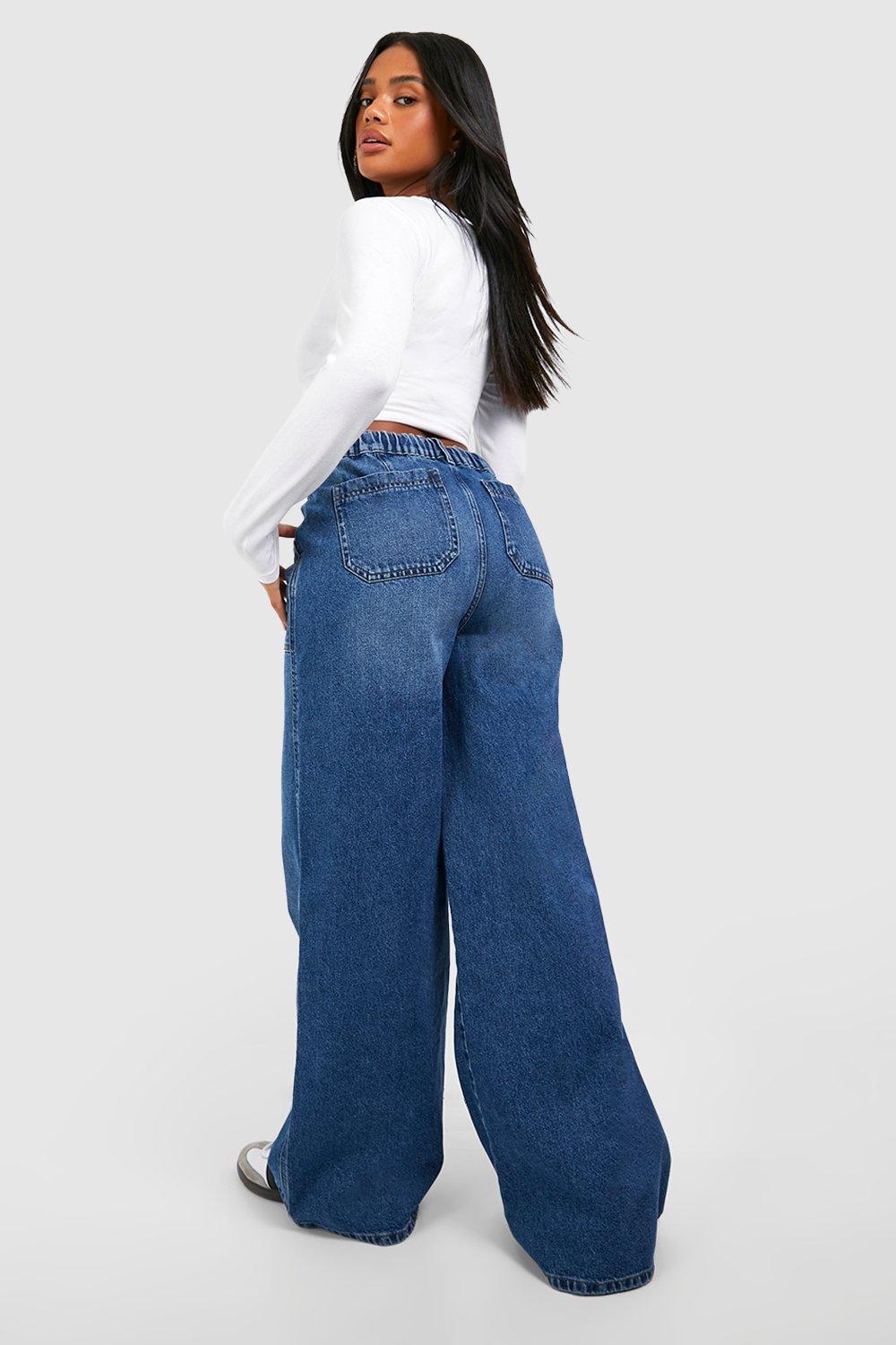 Elasticated Waistband Wide Leg Jeans boohoo UK